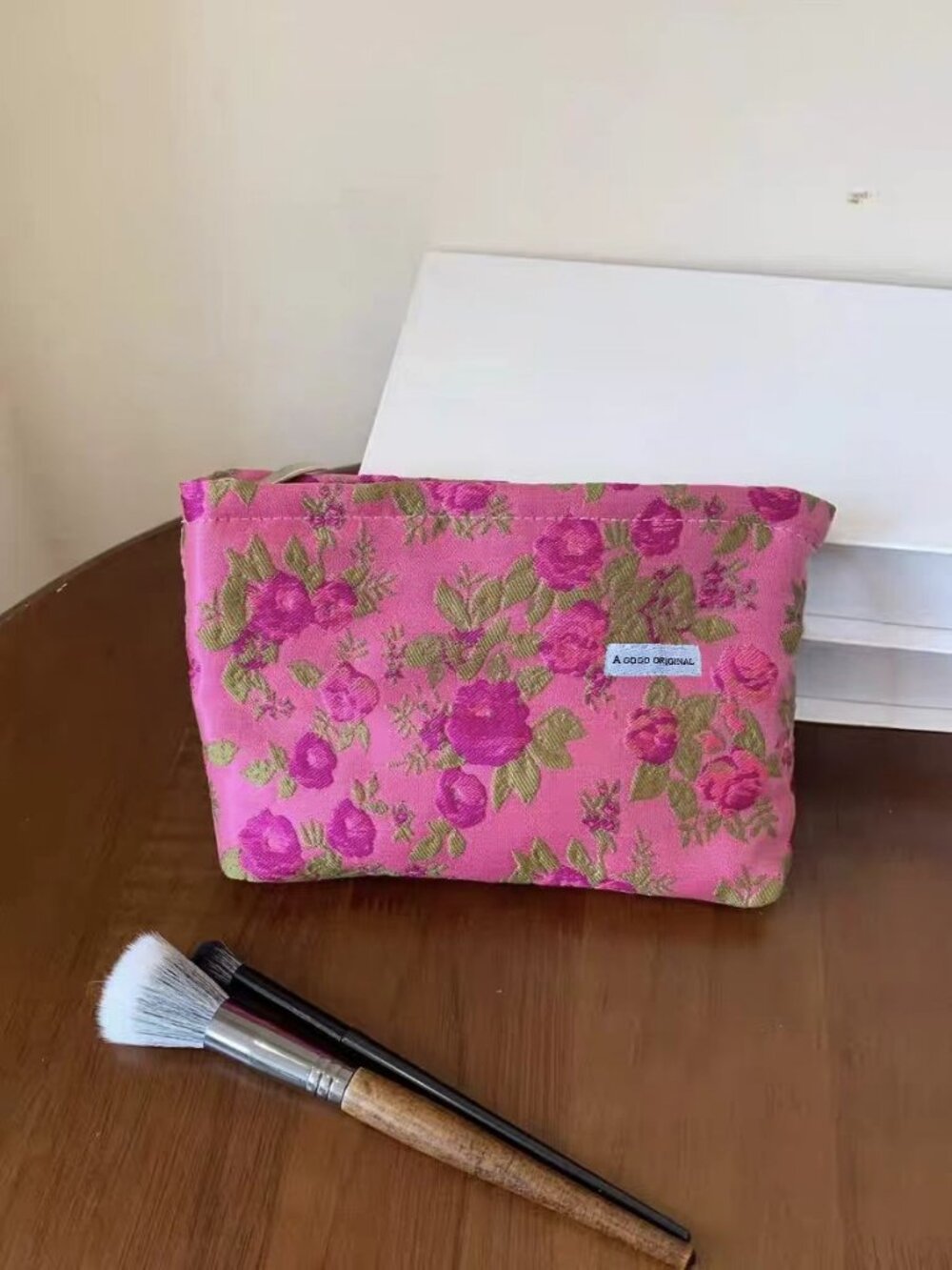 pink make up bag flower